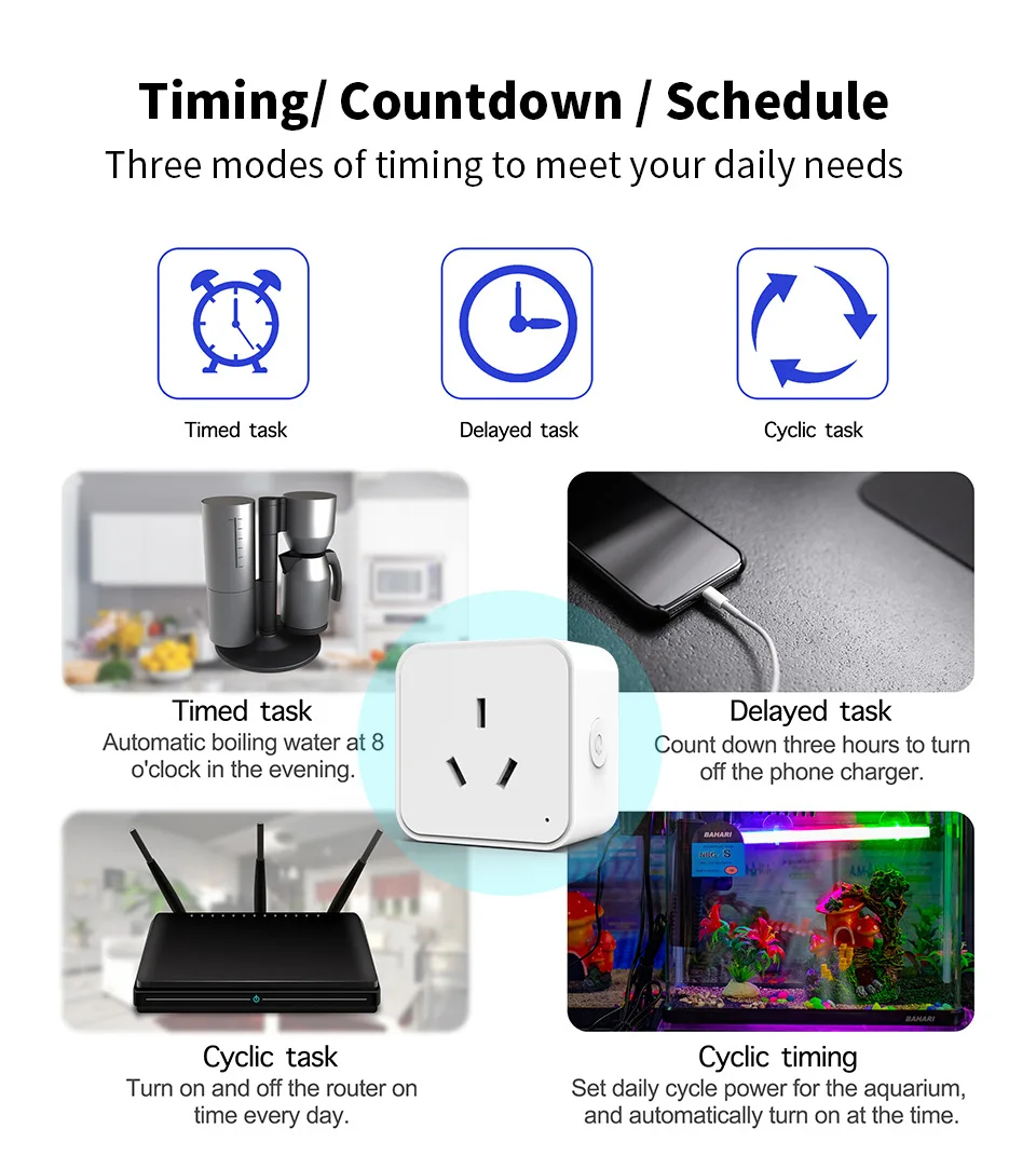 AU Tuya Smart WiFi Plug and Socket, With Energy Monitor, Voice Control Alexa/Google, Remote Control and Timer 2.4G WiFi 16A