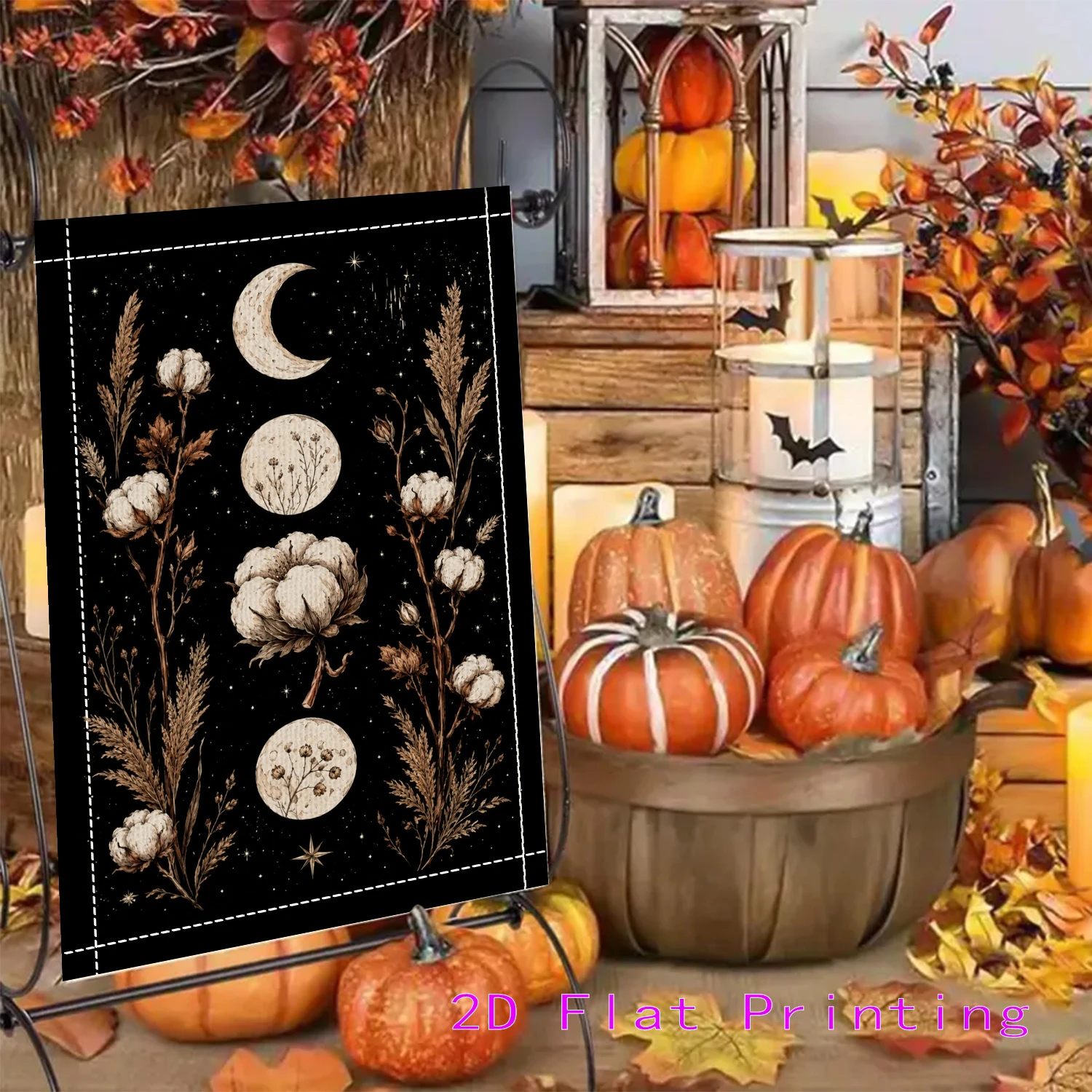 1pc Boho Moon Phase Wild Cotton Garden Flag Vintage Gothic Fall Outdoor Yard Decor