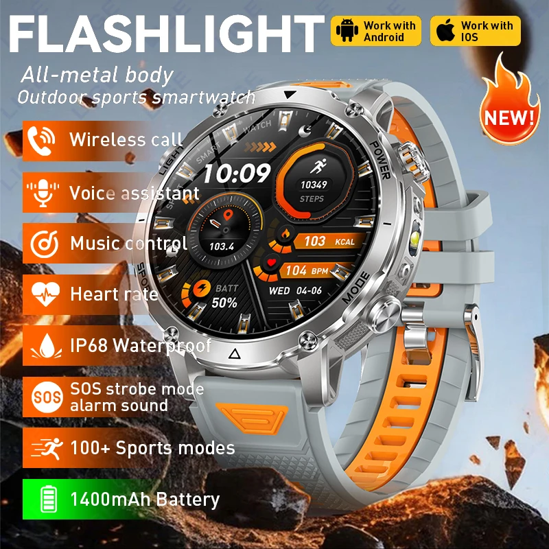 

LIGE 2026 Military Smart Watch Men 1400mAh Battery 1.7-Inch AMOLED Sports Track Bluetooth Call Rate Smartwatches For Android IOS