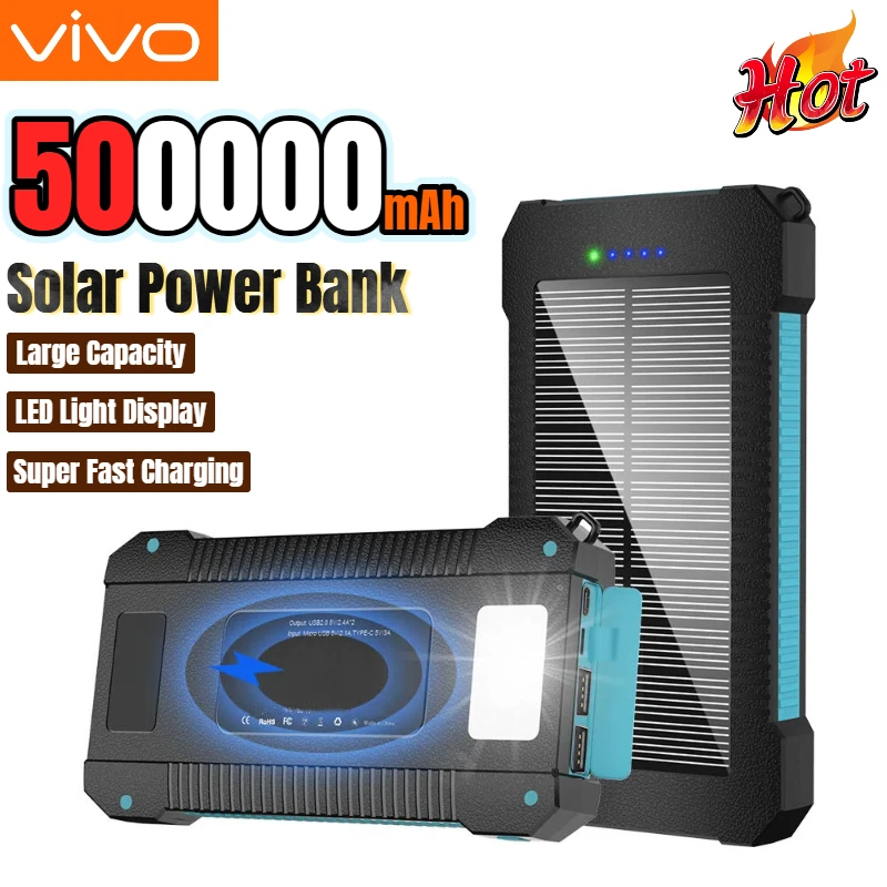 VIVO 500000mAh Solar Power Bank Large Capacity Super Fast Charging Outdoor Portable ExternaI Battery for iPhone Huawei Samsung