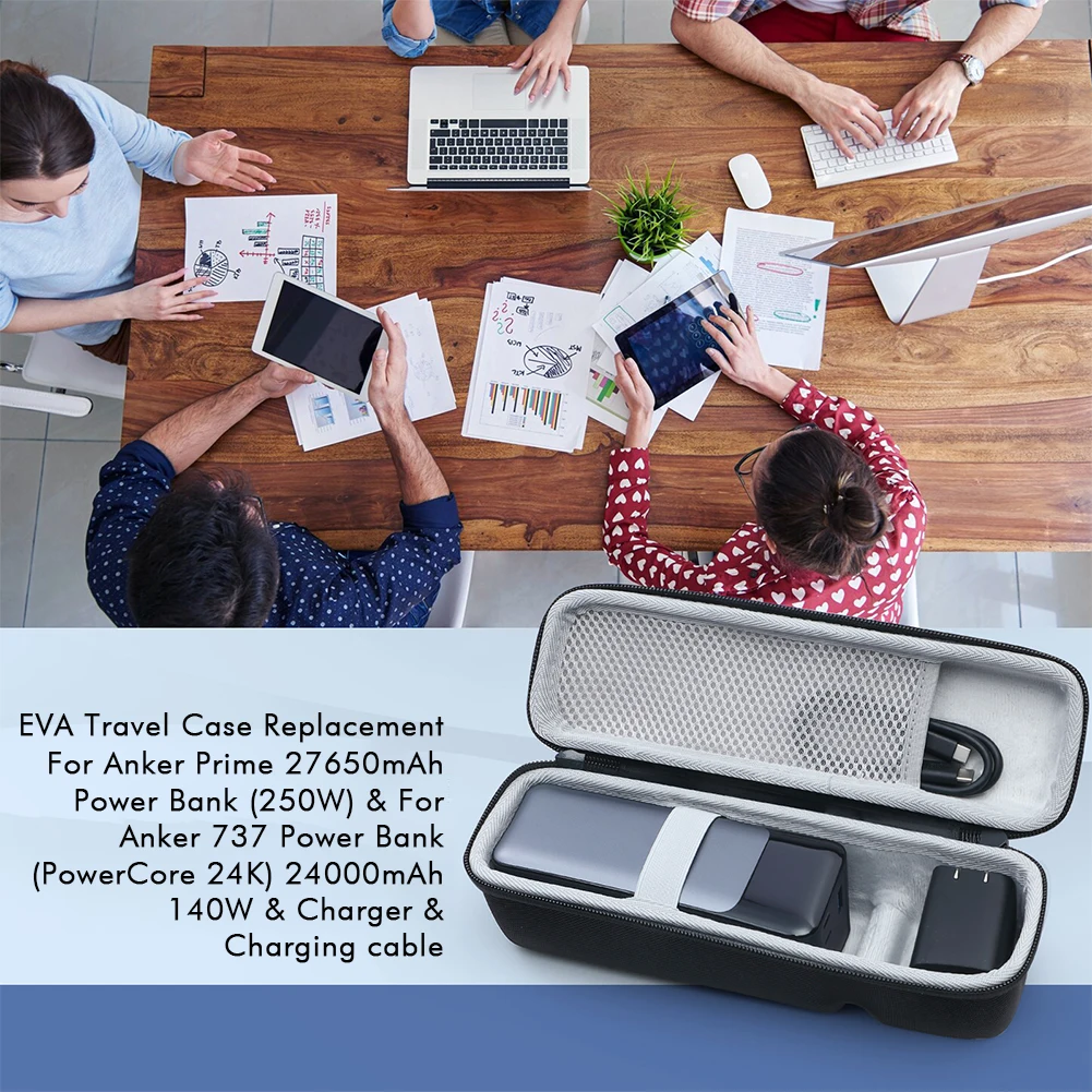 Carrying Case EVA Waterproof Protective Hard Case Shockproof with Hand Rope & Carabiner for Anker Prime 27650mAh Power Bank 250W
