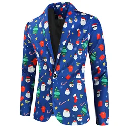 Men Fashion Leisure Print Suit 2024 Christmas Fashion Fitting Unique Suits Long Sleeve Party Banquet Wear