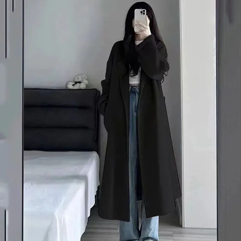 2026 Autumn And Winter New Fashion Cotton-Padded Coat Women's Korean Medium Long No Button Loose Trendgrey Cotton Coats