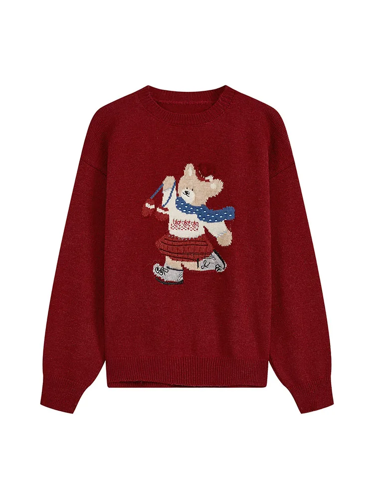 Fashion Simple Cartoon Knitted Sweater Cozy O-Neck Long Sleeve Casual Pullovers Chic Autumn Winter Y2K Streetwear Preppy Style