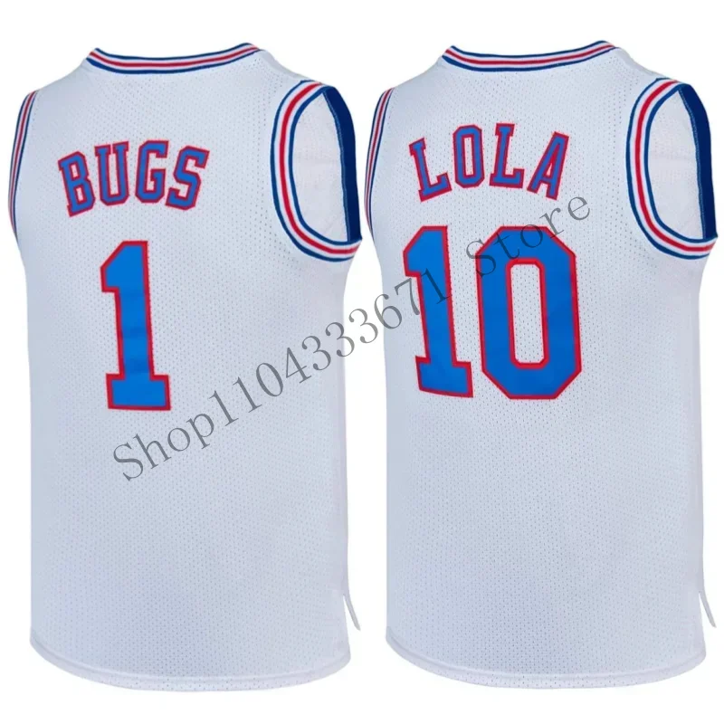 Movie Space Jam Bugs #1 Lola Basketball Jersey Men Sleeve Tune Squad Breathable Quick Drying Sport Sewing Shirt White CMM