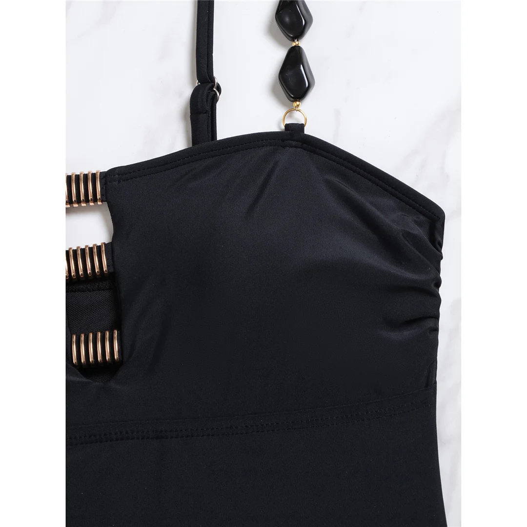 S - XL Neues, verführerisches Kleid mit Ausschnitten und Schnürdetails, Damen-Badeanzug, einteiliger Badeanzug, Damen-Badeanzug aus transparentem Netzstoff mit Polsterung, Badebekleidung, Modell V7881. – Detail 6