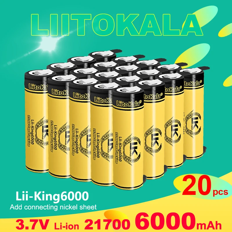 20PCS LiitoKala King6000 21700 6000mAh High-capacity 3.7V Rechargeable Li-ion Cells for Flashlight Power Bank Toys Torch