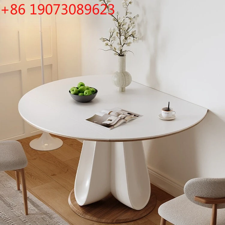 

Cream wind rock board dining table Household small apartment foldable square and round dual-purpose variable round table