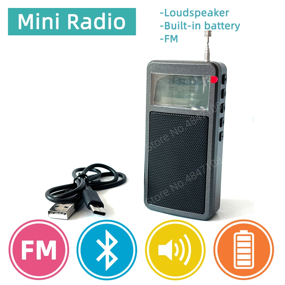 Portable FM Radio Mini Pocket Receiver Stereo LCD Screen High Sensitivity Support Bluetooth Earphones with Loudspeaker Antenna