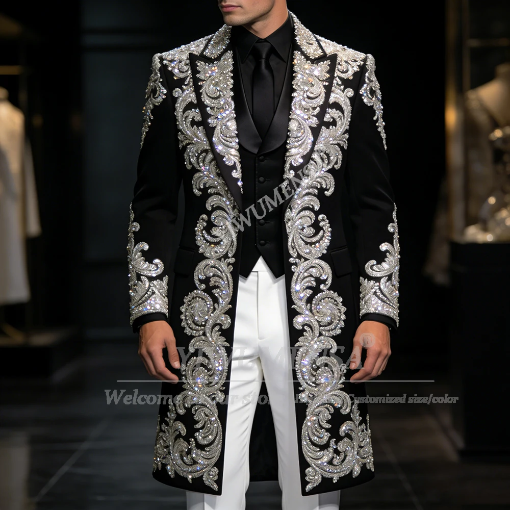 

Осенние ювелирные украшения из бисера, костюмы для мужчин, длинное пальто по индивидуальному заказу, пиджаки для жениха, выпускного вечера, комплекты из 2 предметов, смокинг для свадебной вечеринки, Ropa Hombre