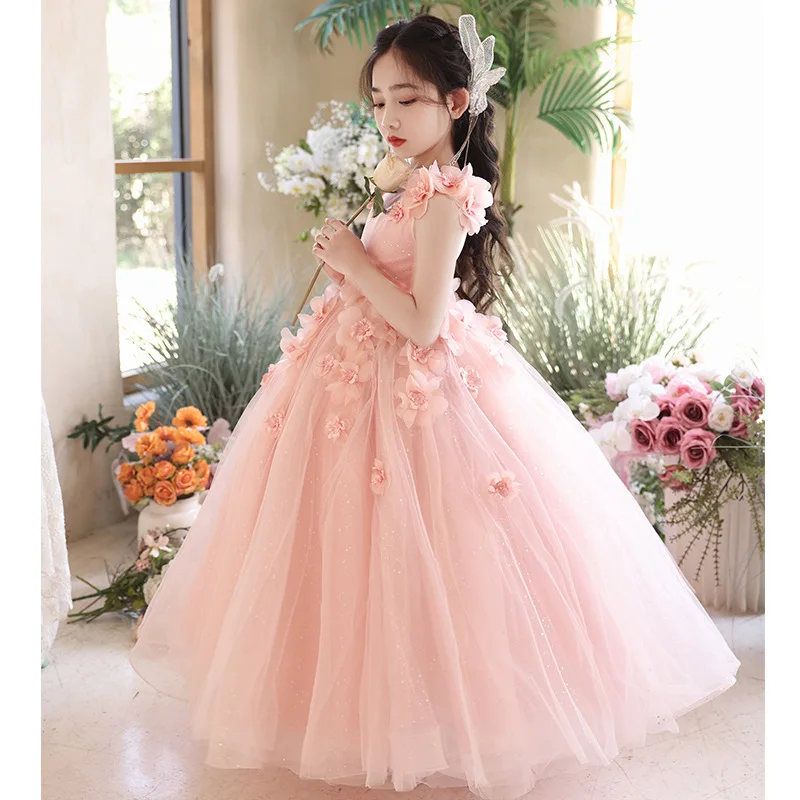 2024 Lace Girl\'s Dresses Ball Gown Flower Girl Dress For Wedding O Neck Princess Birthday Party Pageant ceremonial dress