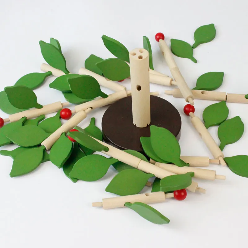 Montessori Building Block Toys For Kids Wooden Assembled Tree Wood Green Leaves Building Block Babay Educational Childrentoy