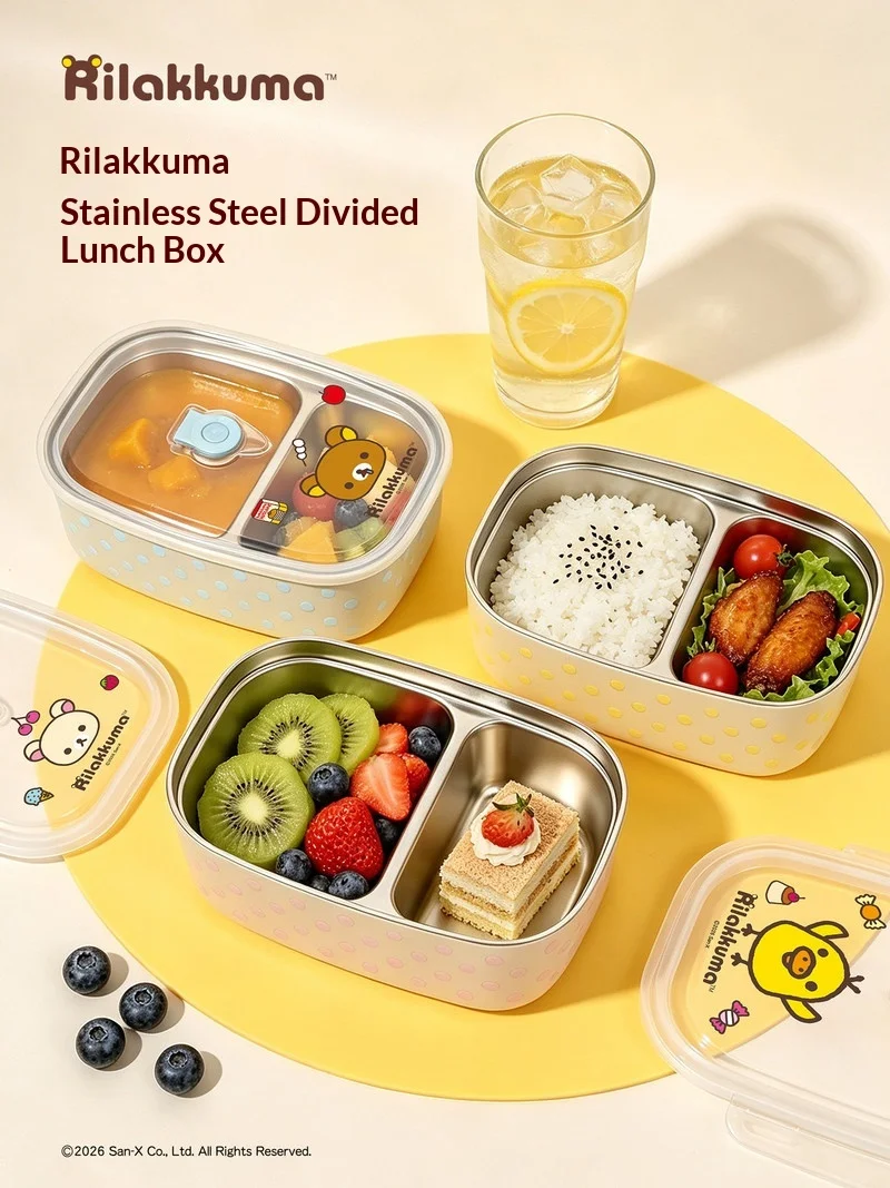 Genuine Mtutu Rilakkuma Stainless Steel Bento Box Divided Leakproof Lunch Container Portable For Picnic Office Outdoor Meal Prep