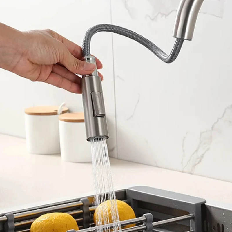 Brushed Gold Kitchen Faucet Pull-Out Sprayer 360 ° Rotation Single Handle Mixer Gold Pull-Out Kitchen Tap