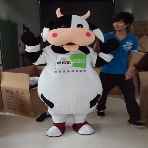 

White and Black Milk Cow Mascot Costume Bull Calf Ox Mascot Milk Fancy Dress Costumes Adult Suit Size for Halloween Party Event