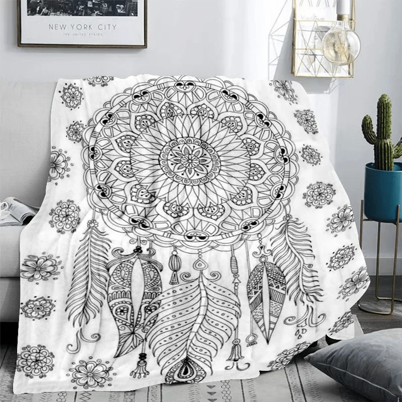 DIY Coloring Flannel Blanket for Adults. Dreamcatcher Print, Relax Soft Warm for Sofa Study Office, Perfect Birthday Christmas G