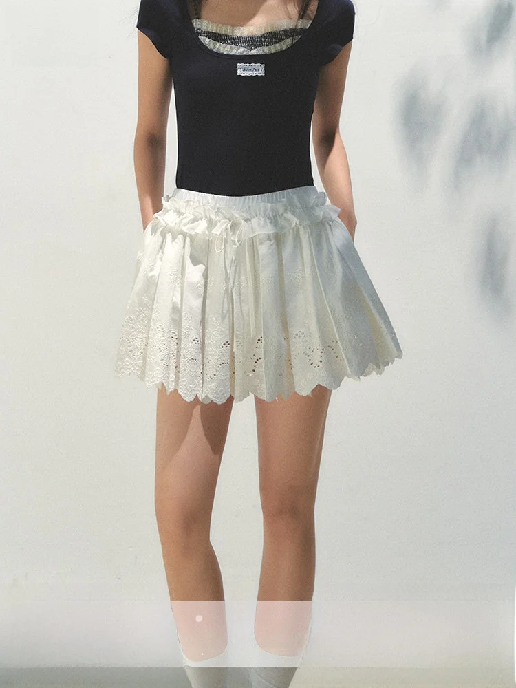 

SunsetPark Sunset Park Casual Sle Embroidered Hollow out Elastic Waist Patchwork Waist f Skirt Ci Commute Cotton Blend