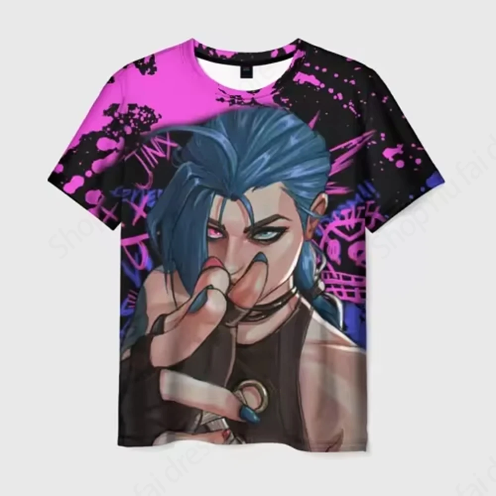 Nuevo juego de Anime Arcane League Jinx, camiseta con estampado 3d para hombres y mujeres, camiseta de moda para niños, camisetas de manga corta de Hip Hop, ropa para hombres