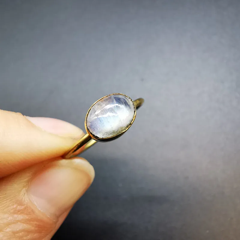 Lovely Vintage Rings For Girls Golden Brass Inlaid Natural Moonstone Slim Rings R254
