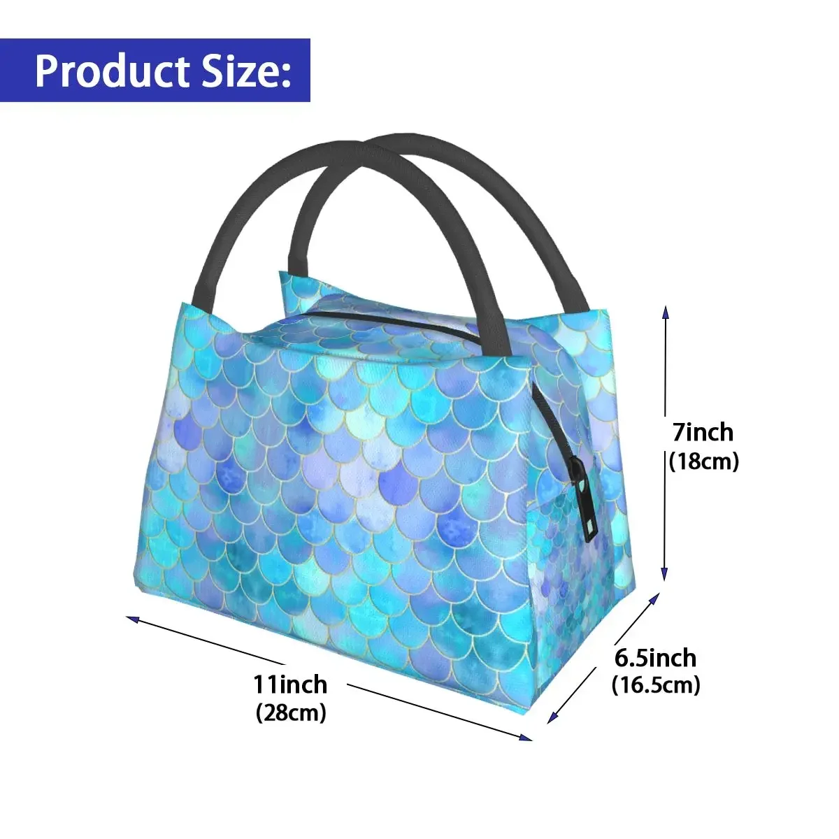 Gold Mermaid Scale Lunch Bag Colorful Print Casual Lunch Box Office Portable Cooler Bag Oxford Design Thermal Tote Handbags