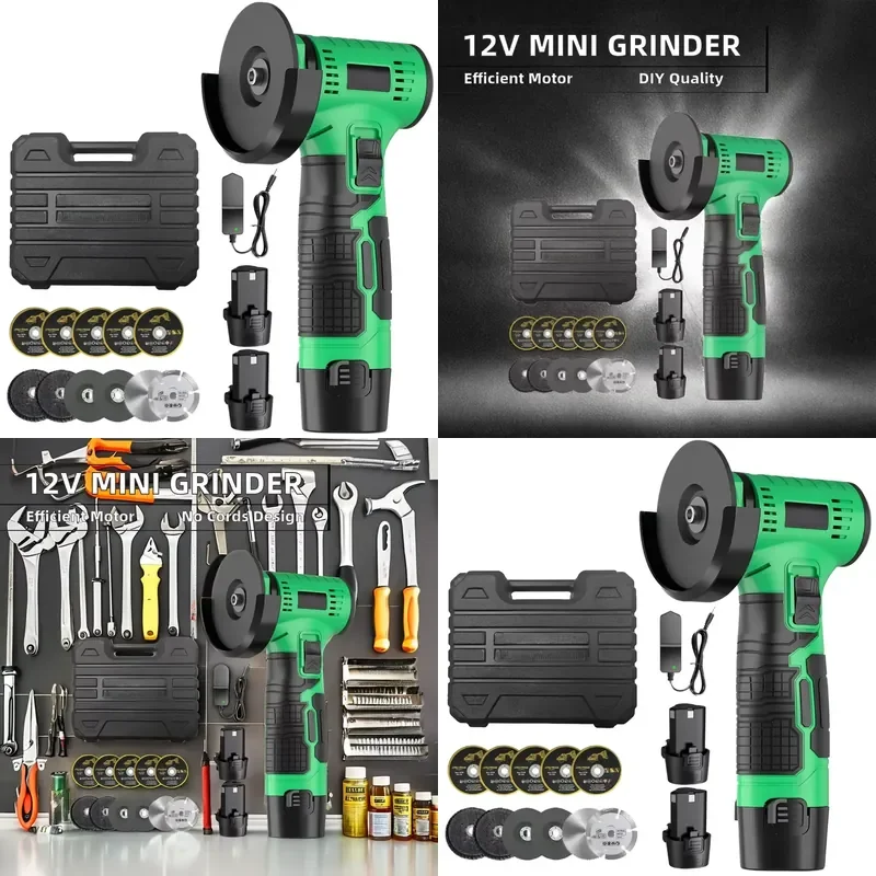 Mini 12V Cordless Angle Grinder Slide Switch Brushless Motor Grinding Disc CMG-12A 17500rpm for DIY General Grinding