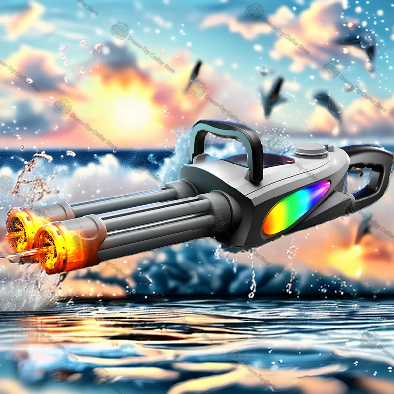 Electric Gatling Water Gun Double Barrel Toy High Speed Long Range Large Capacity Outdoor Blaster for Kids Summer Water Fight