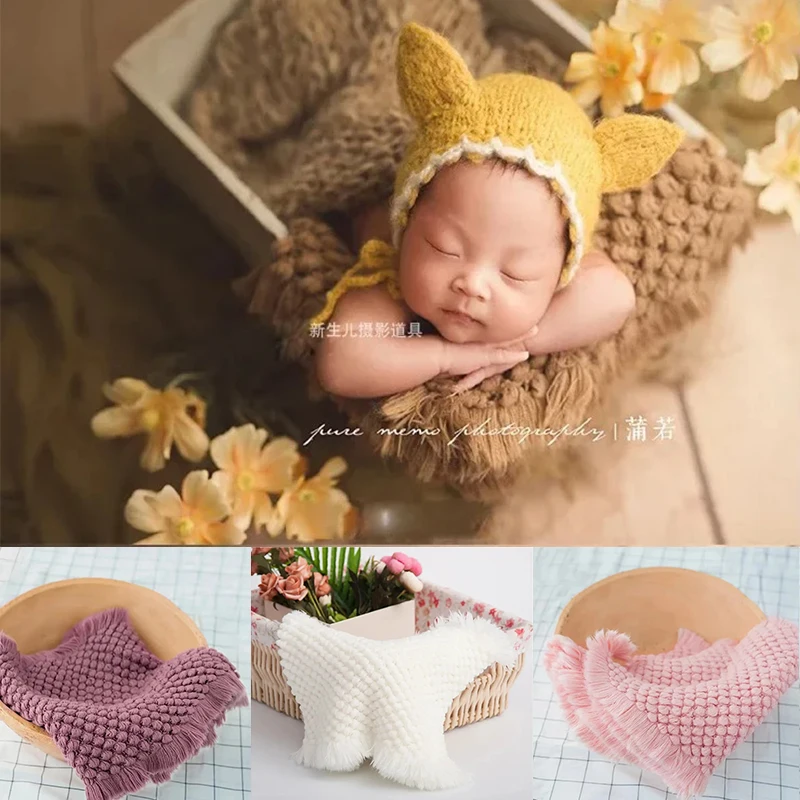 Newborn Photography Blacket Soft Cotton Knitted Pineapple Pattern Blanket Cushion Baby Mat Props Photo Shooting Accessories