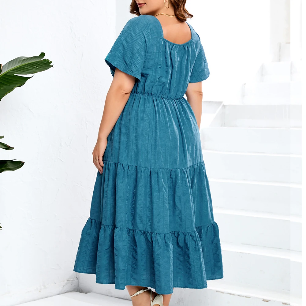 Plus Size Dress For Women Summer Long Dress Short Sleeve Dress High Waist Sexy V Neck Elegant Chic Streetwear Clothing Ladies - Image 2