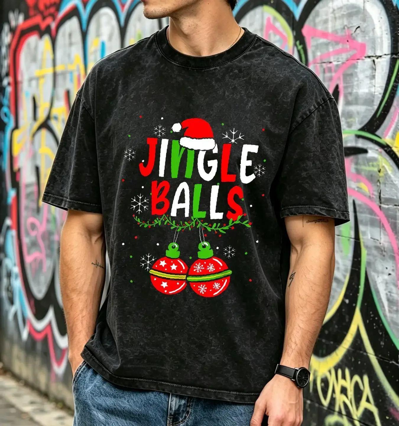 washed T Shirt Jingle Balls Tinsel Tits Funny Matching Couple Chestnuts vintage Washed graphic Stretched fashion streetwear
