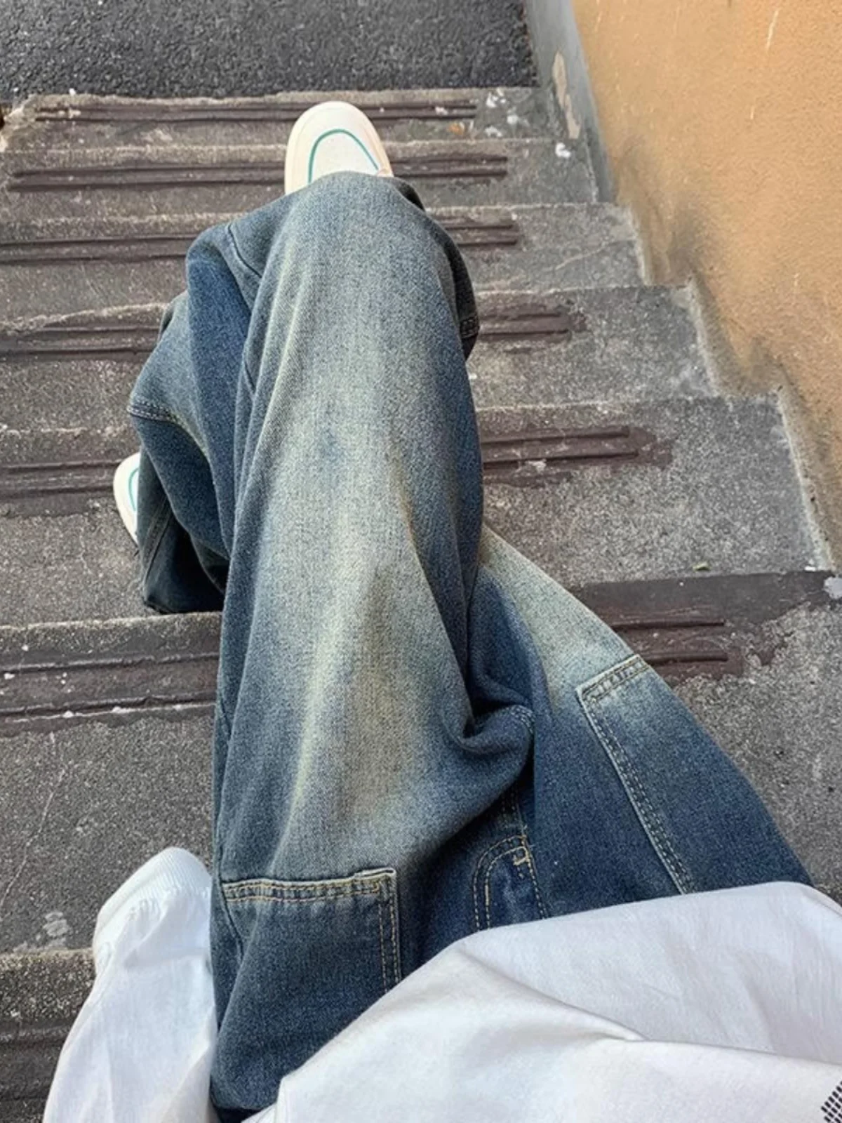 

Мужские джинсы большого размера 300, прямые, широкие, осенне-зимние, в американском ретро-стиле, с эффектом потертости, для уличного стиля