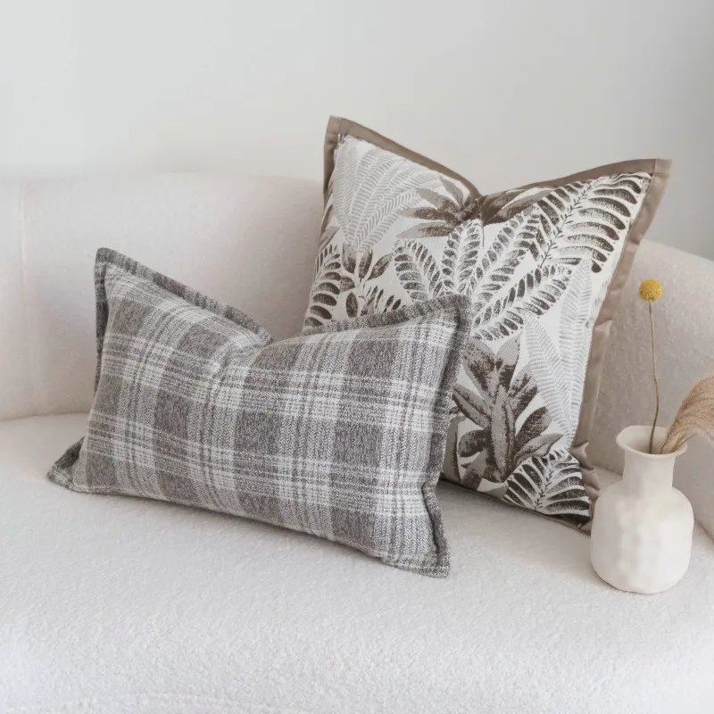 Grayish Brown Classic Cushion Case Retro Geometric Jacquard Pillow Case Wabi Sabi Pillow Covers Decorative Modern Luxury Home