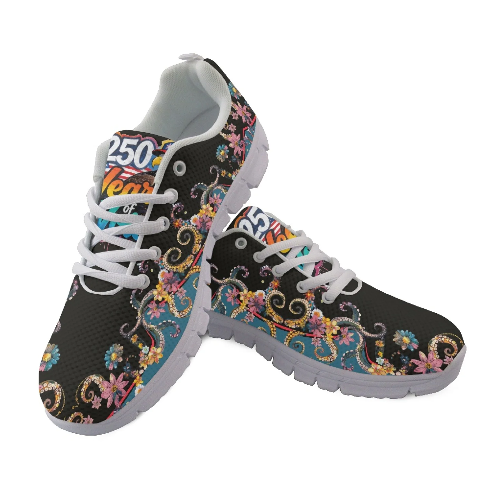 Coloranimal Floral Seahorse Print Tennis Shoes Running Shoes for Women Breathable Athletic Footwear