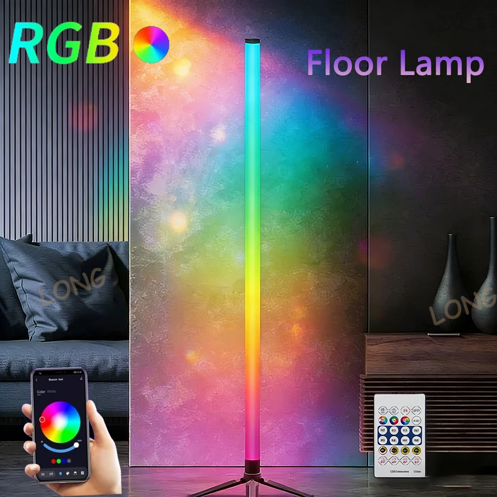 

Угловой напольный светильник RGB LED 103 см с синхронизацией музыки, изменяющий цвет, для создания атмосферы, для гостиной, спальни, игровой комнаты, декоративное освещение