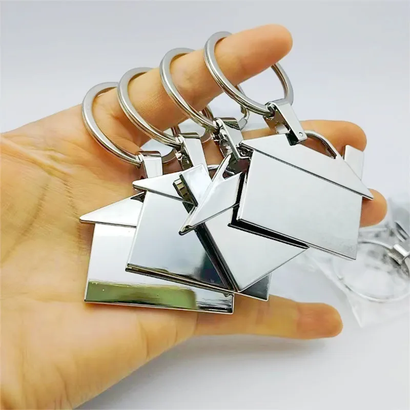 50 pcs wholesale  Chrome Metal House Shape Keyring Shiny Key Ring Chain Lover Wedding Gift