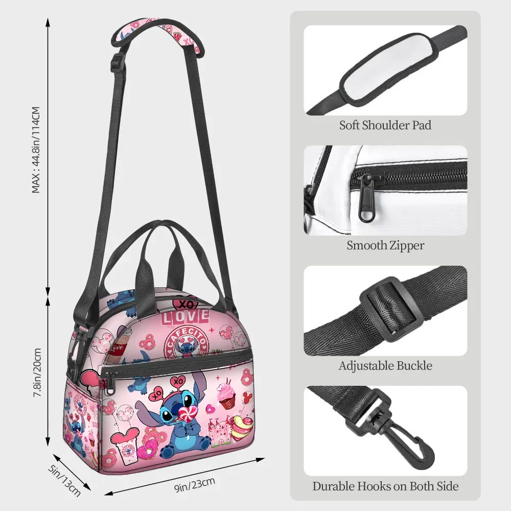 Stitch Stitch Lunch Bag Anime Peripheral Fully Printed Portable Shoulder Strap Insulated Lunch Box Can Be Worn Cross-body