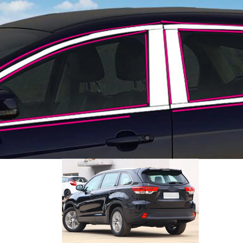 

For Toyota Highlander 2015 2016 2017 2018 2019 Car Sticker Garnish Pillar Window Middle Strip Trim Frame Hoods Parts