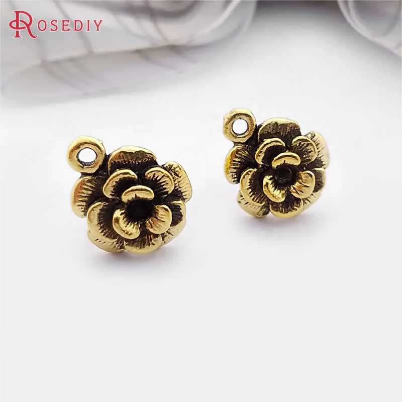 Wholesale Antique Silver color  Steel Stud Earrings with 12mm Alloy Flower and a Hanging Hole Diy Findings 20 pieces(JM4880)