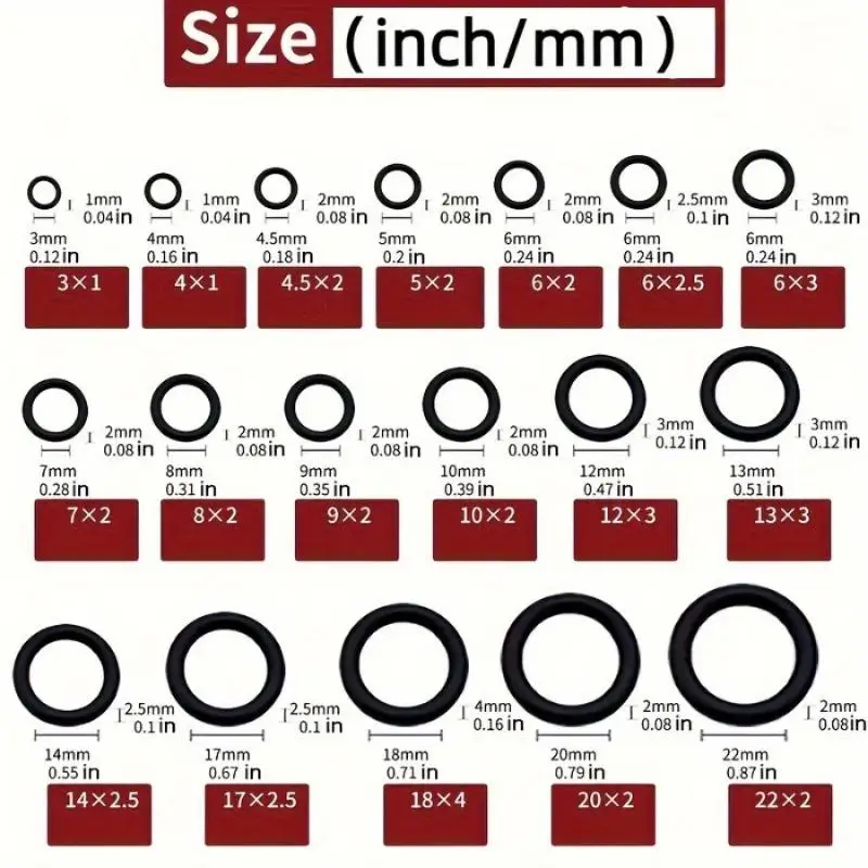 225PCS/Bag Black Rubber O Ring Assortment Washer Gasket Sealing O-Ring Kit 18 Sizes For Faucet Hose Connector Sealing Valve