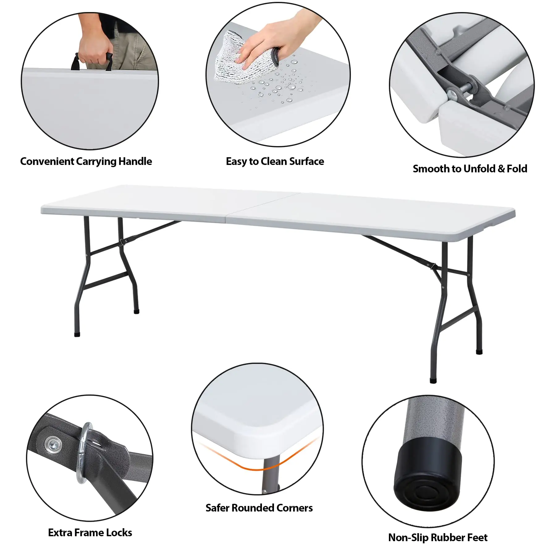 Portable  Plastic Folding Table for Indoor Outdoor Heavy Duty Fold-in-Half Picnic Party Camping Barbecues Table