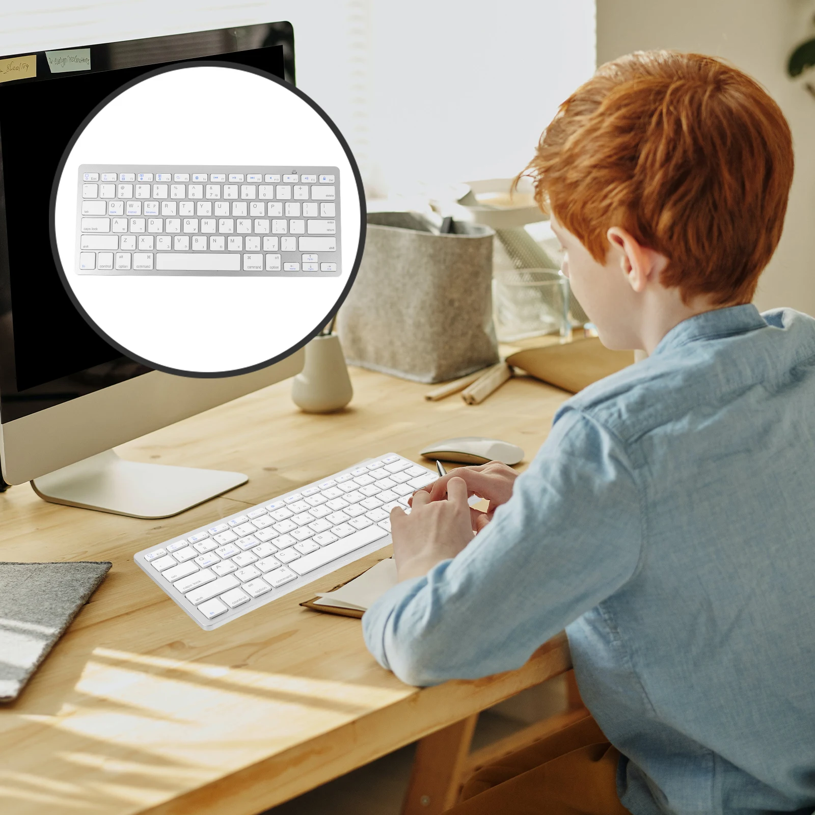 

Hebrew Keyboard Wireless Portable Full Size Low Noise Membrane White Color Ultra Thin Design For Laptop Desktop