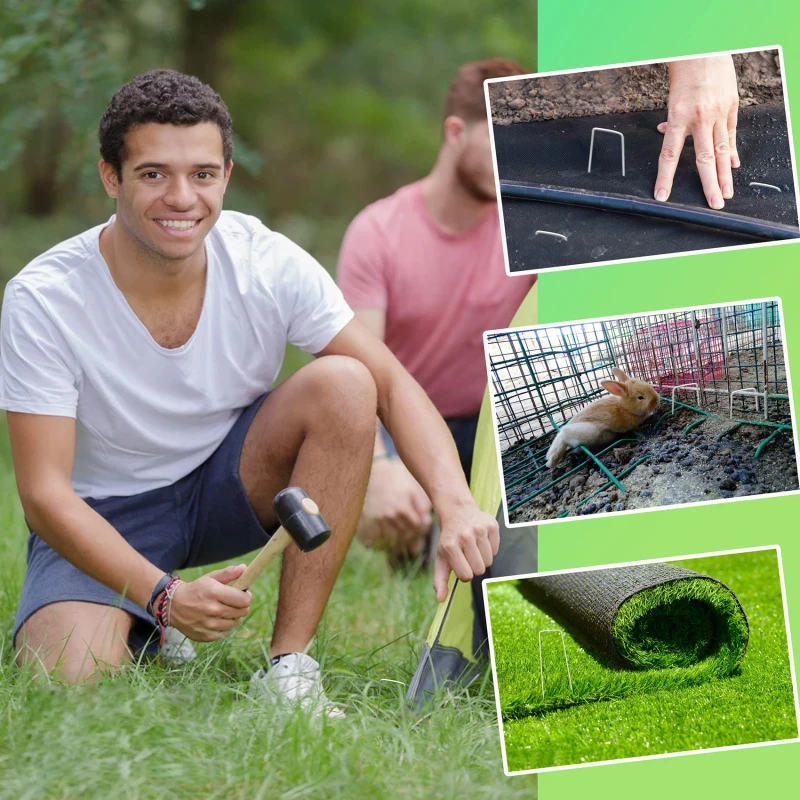 40PCS Garden Pegs U-shaped Ground Pegs Heavy Duty Metal Pins Spikes Ground Staple With 30pcs Buffer Washers For Securing NEW