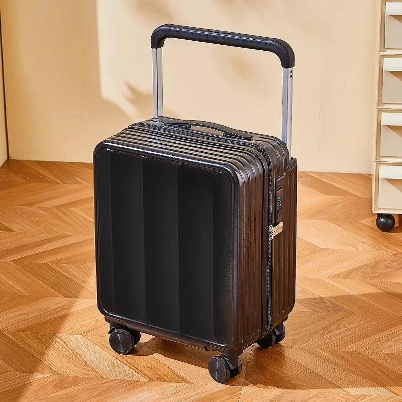 Rolling Front Open Trolley Case Luggage Travel Suitcase 18 Inch Boarding  Multifunctional Small Trunk Password with Cup Holder