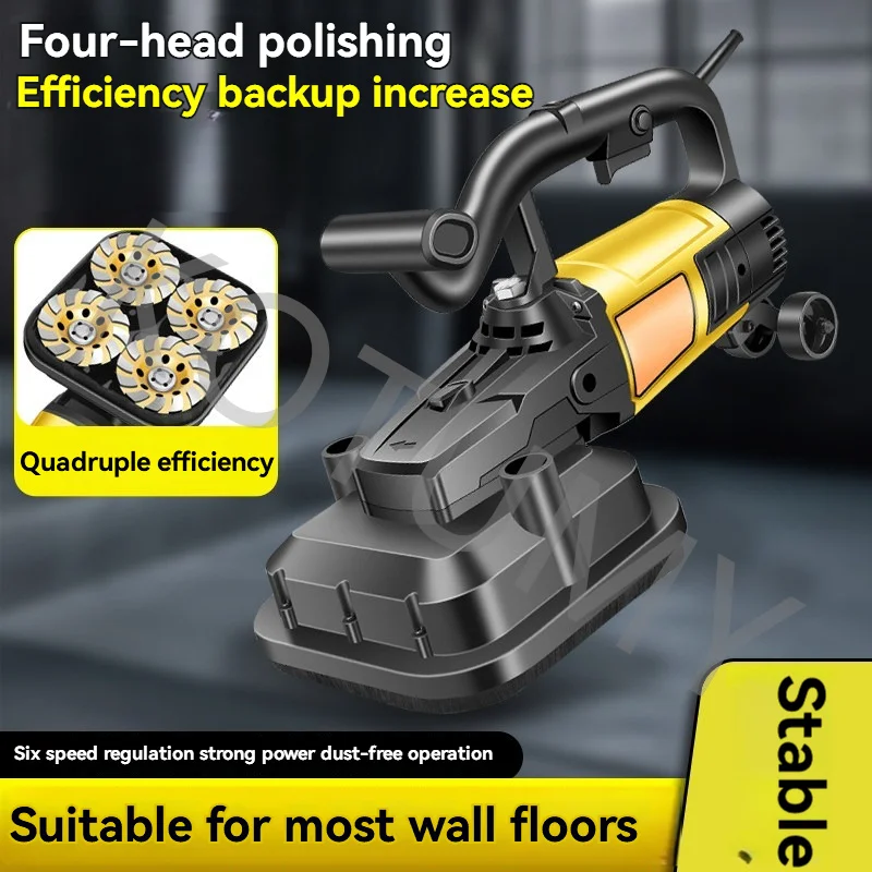 Multifunctional Four Head Cement Wall Rough Grinder Dust-free Plasterer with Extension Rod Walls Concrete Floors Polish Tool