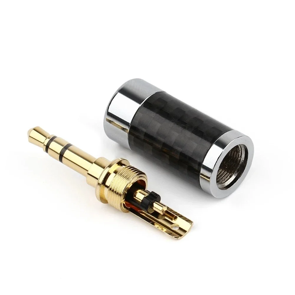 3.5mm 3 Pole Stereo Earphone Adapter 3.5 Metal Splice Carbon Fiber Earphone Plug HiFi Headphone Jack Solder Audio Connector