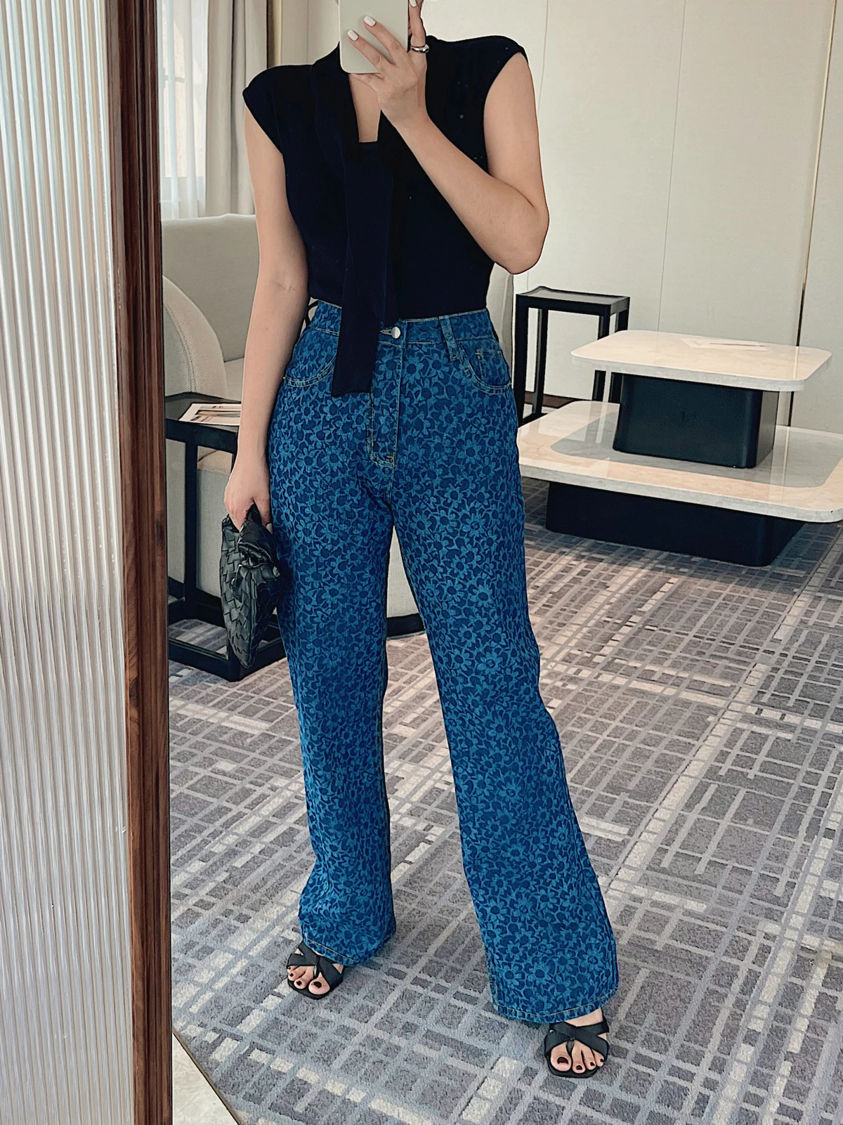 Floral Jeans Cargo Pants Y2K Women Clothing 2025 Woman Spring Summer Korean Fashion Elegant Long Trousers Wide Leg High Waist