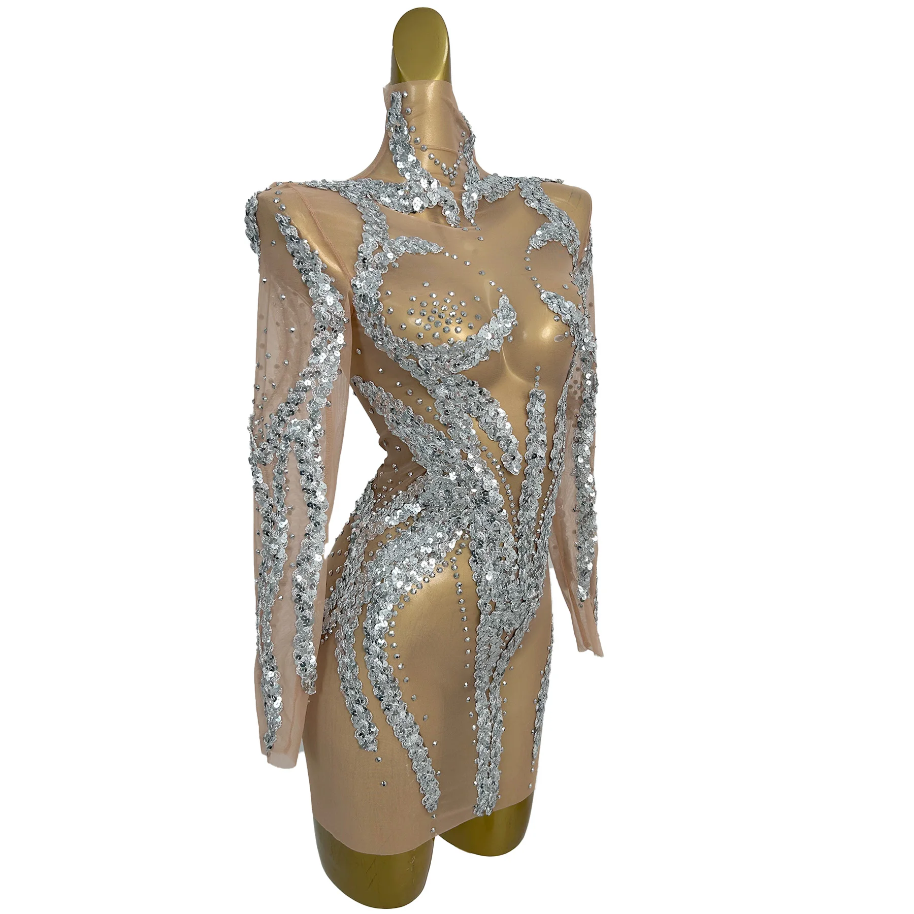 Yuanhuan Sexy Mesh See Through Jurk Stage Bar Nachtclub Prestaties Dans Zanger Kostuum Avond Prestaties Kostuum