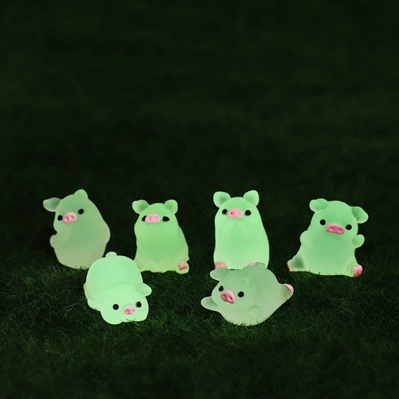 6 pezzi mini figurine maiale in resina artigianato fai da te figurine in miniatura piggy luminose maiale Dropship