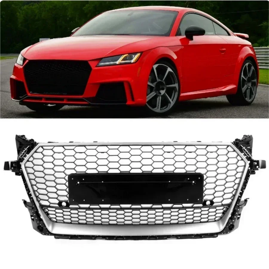 Front Sport Hex Mesh Honeycomb Hood Grill Black For  TT/TTS 8S Gloss Black For TTRS Style 2015-2018 Racing Grill