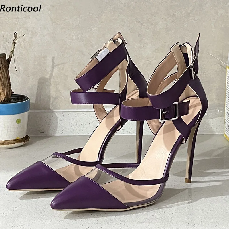 

Ronticool Женские весенние туфли-лодочки ручной работы на тонком высоком каблуке с острым носком Красивые фиолетовые, красные, черные туфли для вечеринок США, большие размеры 5-15