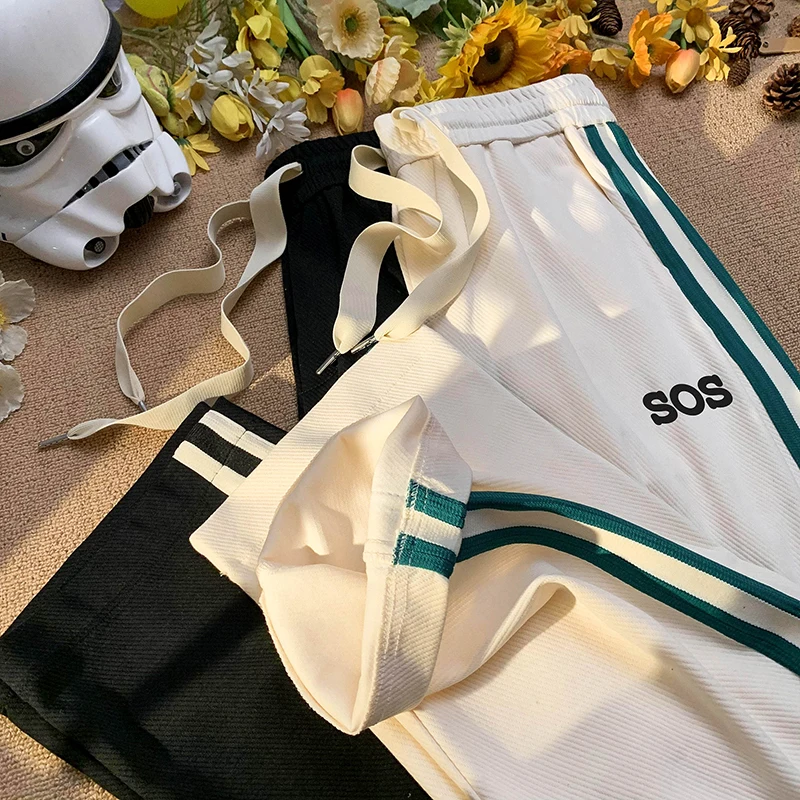 

Men's Straight Leg Loose Fit Casual Pants Spring Autumn 2024 New Side Stripe American Sle Sweatpants Faionable Youthwear